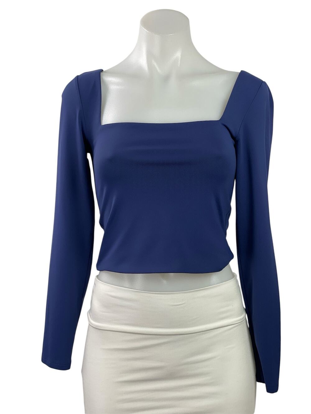 Aritzia Babaton Contour Blue Square Neck Sculpt Long Sleeve Crop Top Size M